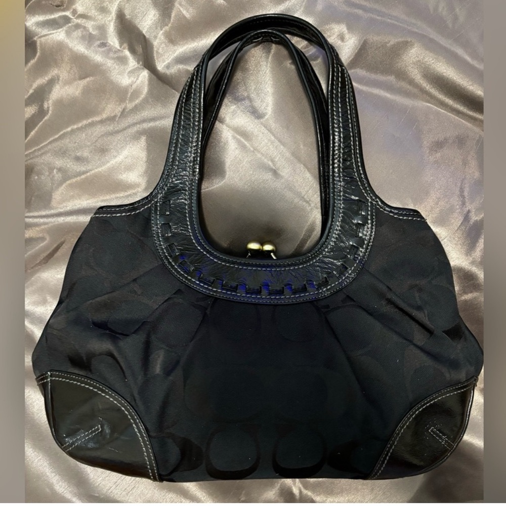 COPY - EUC Coach Signature Canvas Ergo Kiss Lock Leather Handbag Shoulder Bag